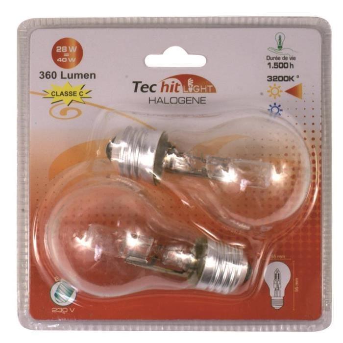 TEC HIT LIGHT Lot de 2 ampoules halogenes E27 28 W équivalent a 40 W blanc neutre