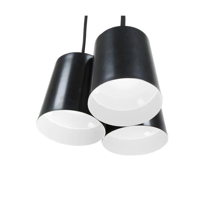 Lustre - suspension en métal 3 tetes Ř27cm. Hauteur 20 cm GU10 5 W noir. Intérieur blanc