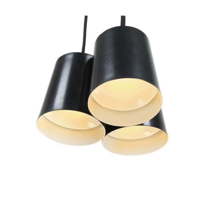 Lustre - suspension en métal 3 tetes Ř27cm. Hauteur 20 cm GU10 5 W noir. Intérieur blanc