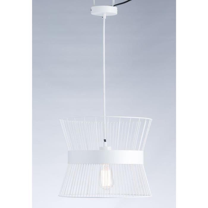 Lustre - suspension cage métal E27 60W diametre 35,3 cm x hauteur 29,7 cm blanc