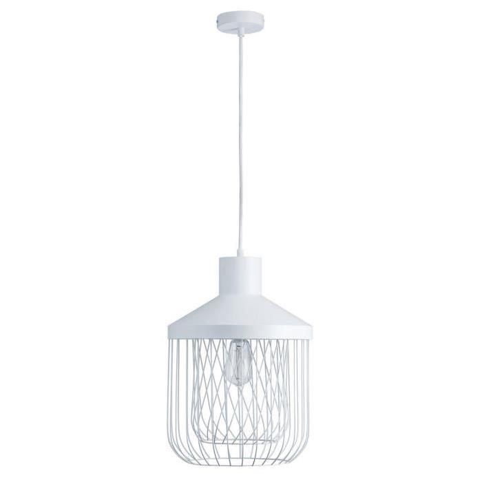 Lustre - suspension cage métal E27 60W diametre 31 cm x hauteur cage 43,7 cm blanc