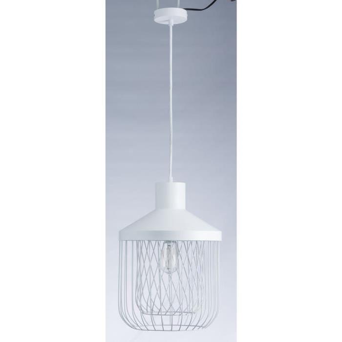 Lustre - suspension cage métal E27 60W diametre 31 cm x hauteur cage 43,7 cm blanc