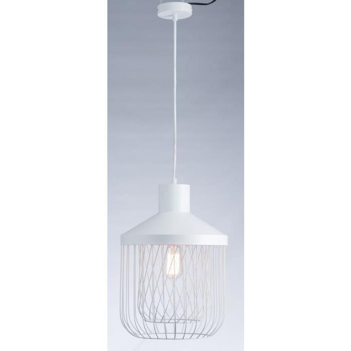 Lustre - suspension cage métal E27 60W diametre 31 cm x hauteur cage 43,7 cm blanc