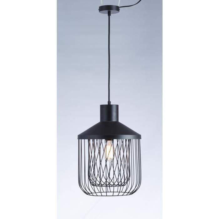 Lustre - suspension cage métal E27 60W diametre 31 cm x hauteur cage 43,7 cm noir