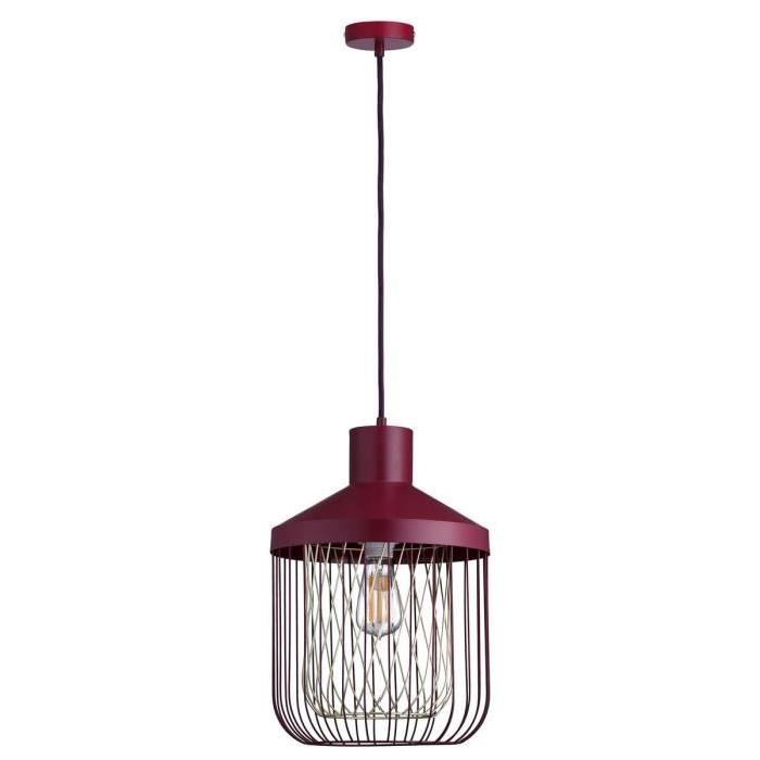 Lustre - suspension cage métal E27 60W diametre 31 cm x hauteur 43,7 cm rouge