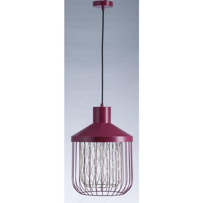 Lustre - suspension cage métal E27 60W diametre 31 cm x hauteur 43,7 cm rouge