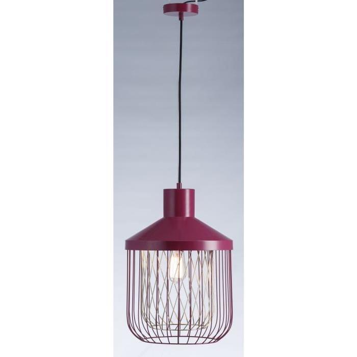 Lustre - suspension cage métal E27 60W diametre 31 cm x hauteur 43,7 cm rouge