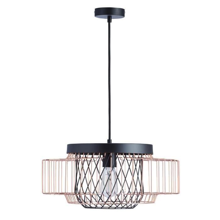 Lustre - suspension cage métal E27 60W diametre 45 cm x hauteur 20,7 cm noir et cuivré