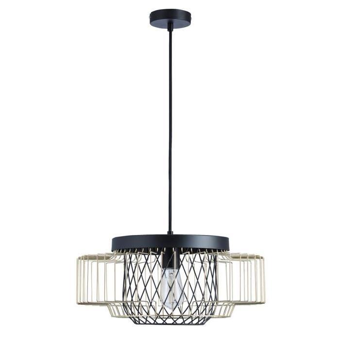 Lustre - suspension cage métal E27 60W diametre 45 cm x hauteur 20,7 cm noir et doré