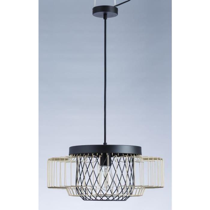 Lustre - suspension cage métal E27 60W diametre 45 cm x hauteur 20,7 cm noir et doré