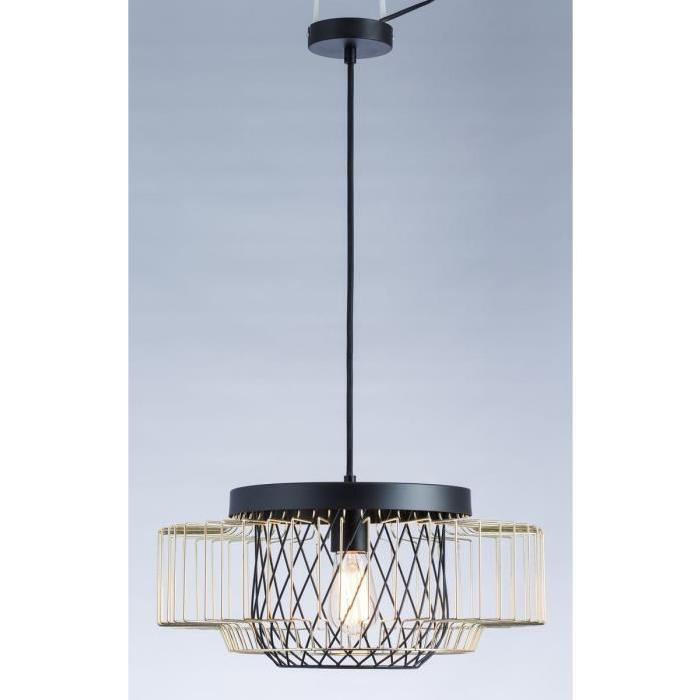 Lustre - suspension cage métal E27 60W diametre 45 cm x hauteur 20,7 cm noir et doré