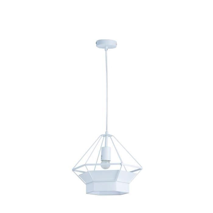 Lustre - suspension cage métal E27 60W Diametre 33,6 xm x hauteur 28 cm blanc