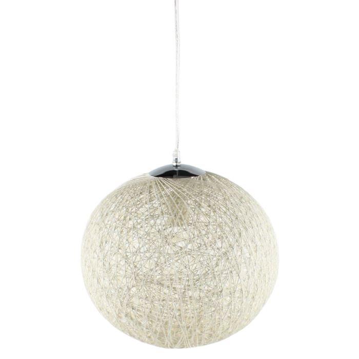 BAYA Lustre - suspension boule rotin Ř35cm blanche. Hauteur plafond 140 cm