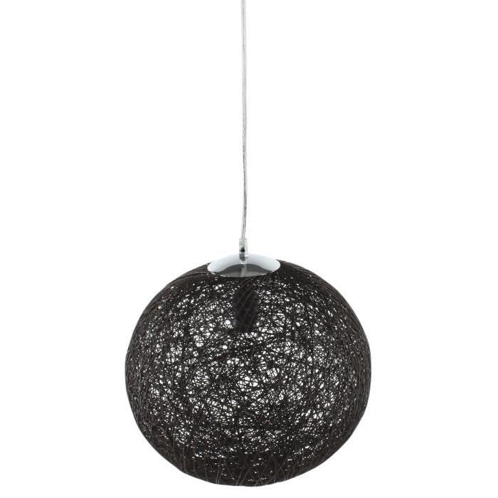 BAYA Lustre - suspension boule rotin Ř35cm noire.  Hauteur plafond 140 cm