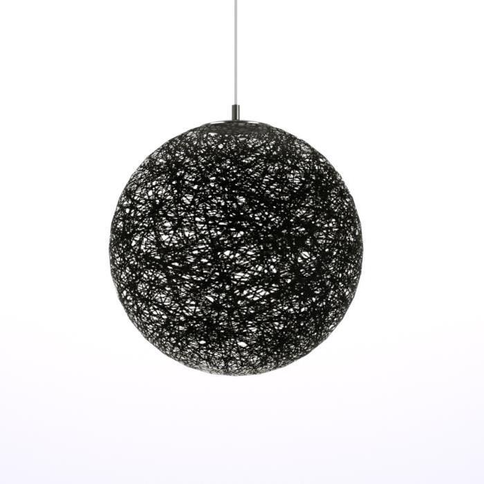 BAYA Lustre - suspension boule rotin Ř35cm noire.  Hauteur plafond 140 cm