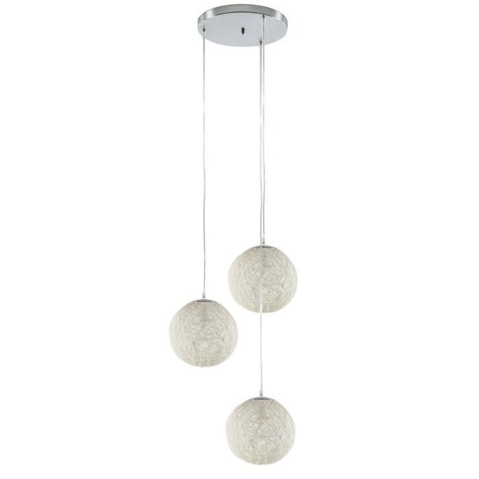 BAYA Lustre - suspension 3 boules rotin Ř20cm blanches. Hauteur plafond 105cm