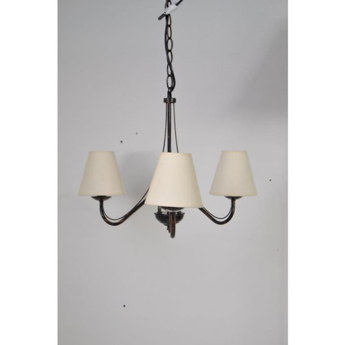 Lustre en métal oxydé + abat-jour creme - Ř 64 cm