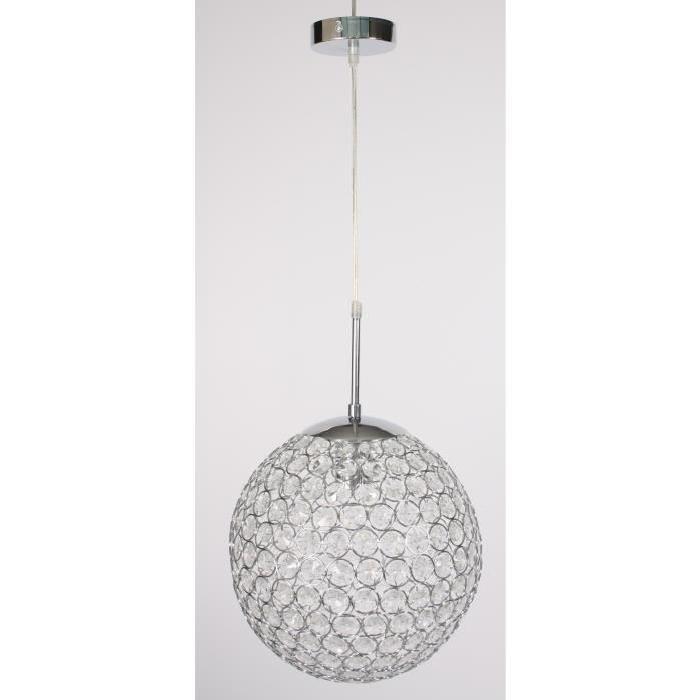 Lustre boule chromée et verre cristal - Ř 30 cm