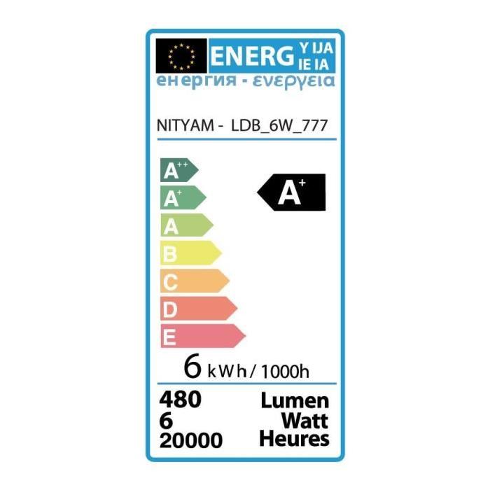 NITYAM Lot de 5 ampoules standard LED E27 6W équivalence 40W blanc chaud