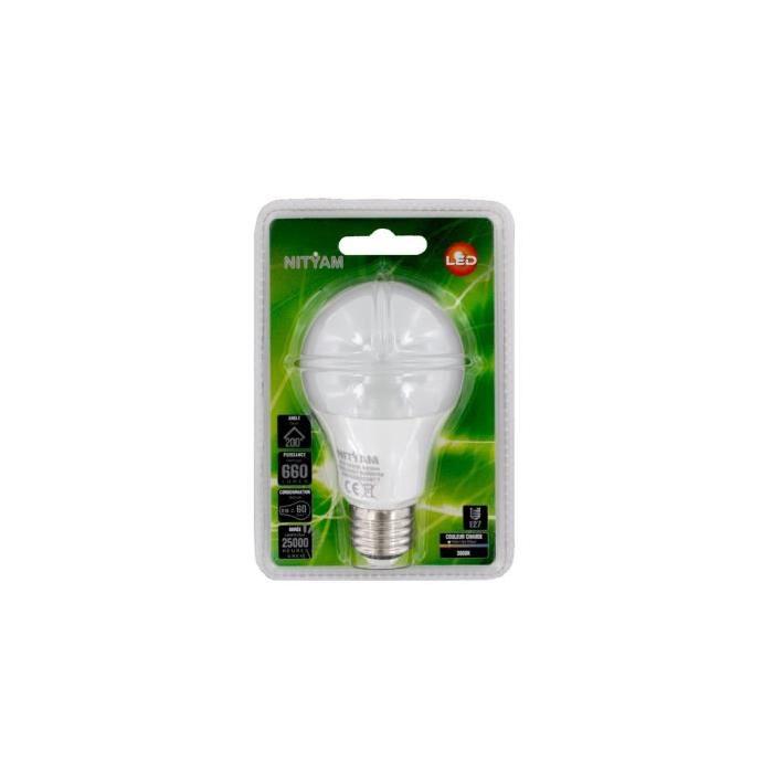 NITYAM Ampoule Led E27 standard globe 8W blanc chaud équivalent 60W