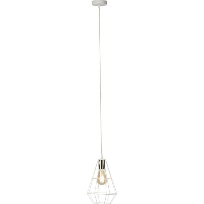 Lustre - suspension filaire Leonid en acier diametre 20,5 cm E27 60W blanc et gris