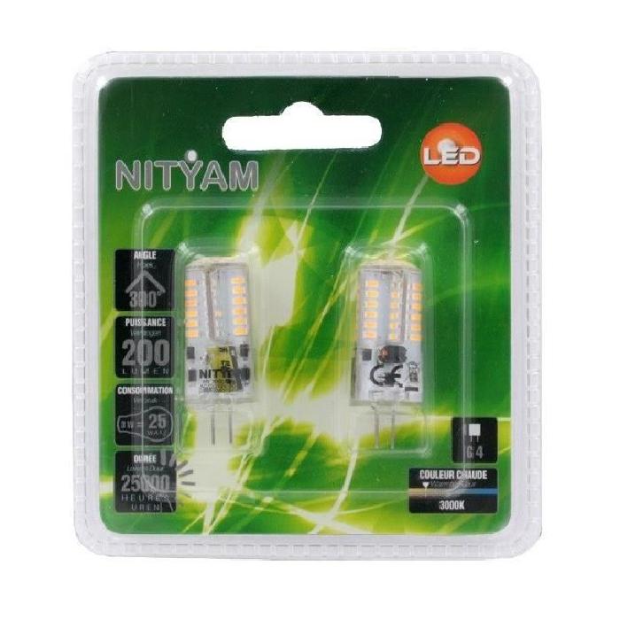 NITYAM Pack de 2 ampoules capsules Led G4 3W équivalent a 25W