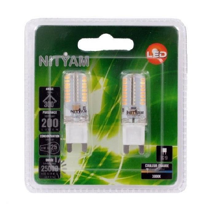 NITYAM Pack de 2 capsules Led G9 3W équivalent a 25W