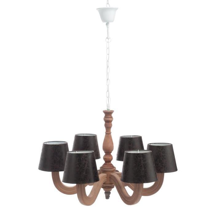 Lustre 6 lampes Bois naturel 63x63x96 cm Marron