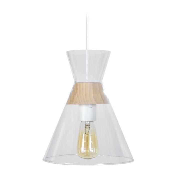 Suspension Conical - Lustre verre et bois - Transparent - E27 40W