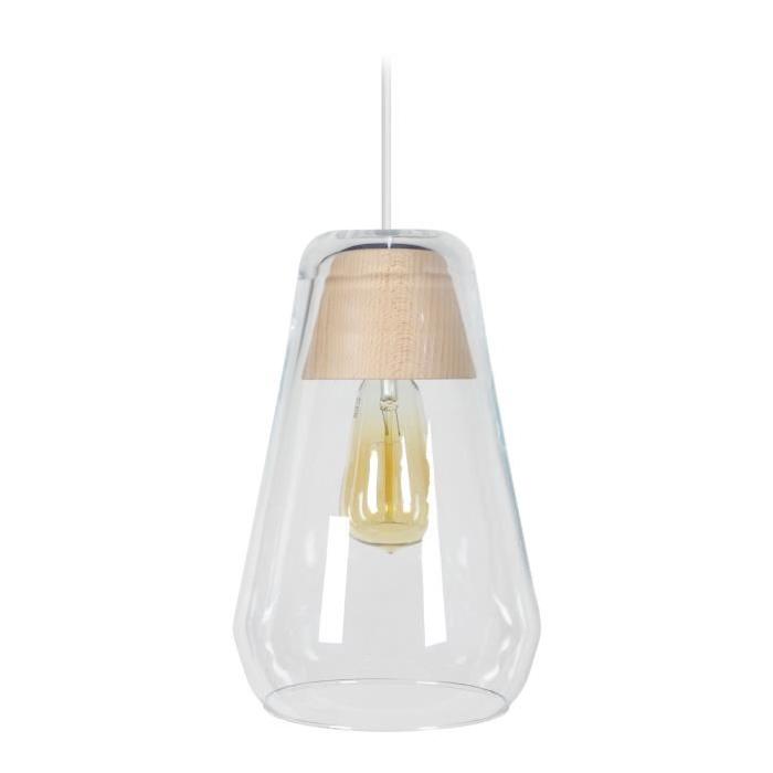 Suspension Leicester - Lustre verre et bois intérieur - Transparent - E27 40W