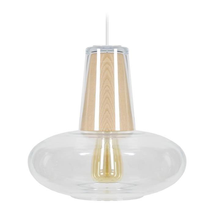 Suspension Luton - Lustre verre et bois intérieur - Transparent - E27 40W