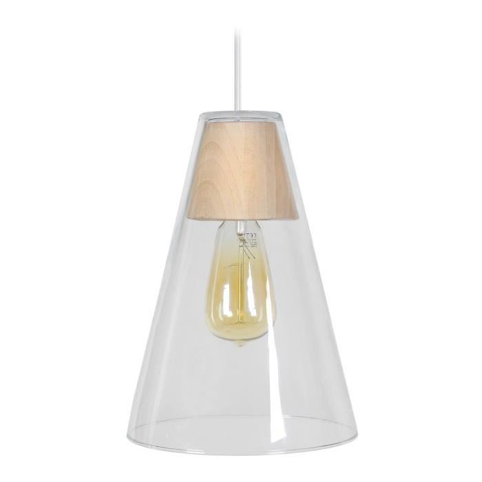 Suspension Ipswitch - Lustre verre et bois intérieur - Transparent - E27 40W