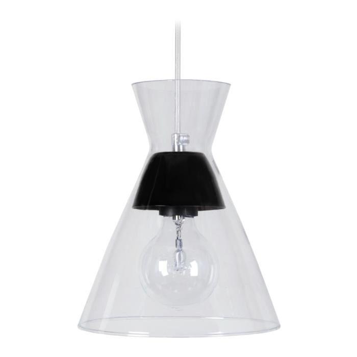 Suspension Conical - Lustre verre et métal - Transparent / Noir - E27 40W