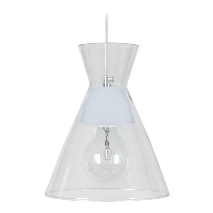 Suspension Conical - Lustre verre et métal - Transparent / Blanc - E27 40W