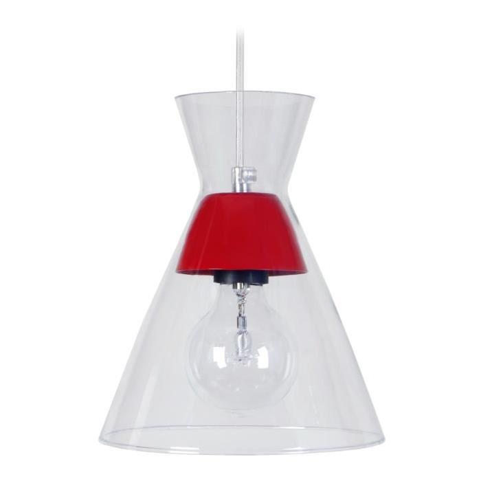 Suspension Conical  - Lustre verre et métal - Transparent / Rouge - E27 40W