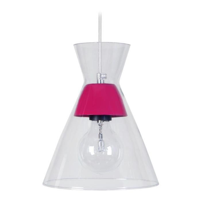 Suspension Conical - Lustre verre et métal - Transparent / Rose - E27 40W