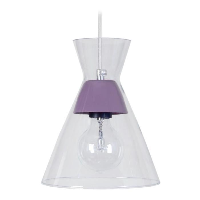 Suspension Conical - Lustre verre et métal - Transparent / Mauve - E27 40W