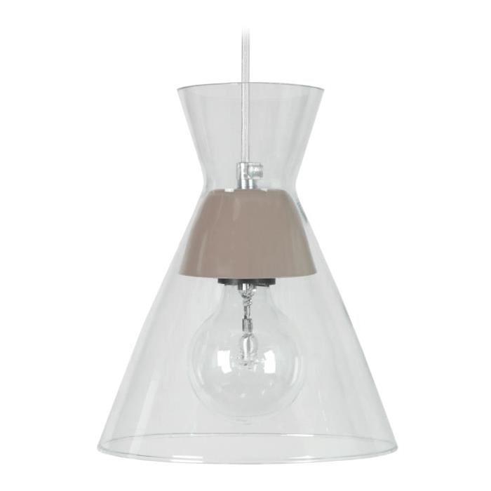 Suspension Conical - Lustre verre et métal - Transparent / Taupe - E27 40W