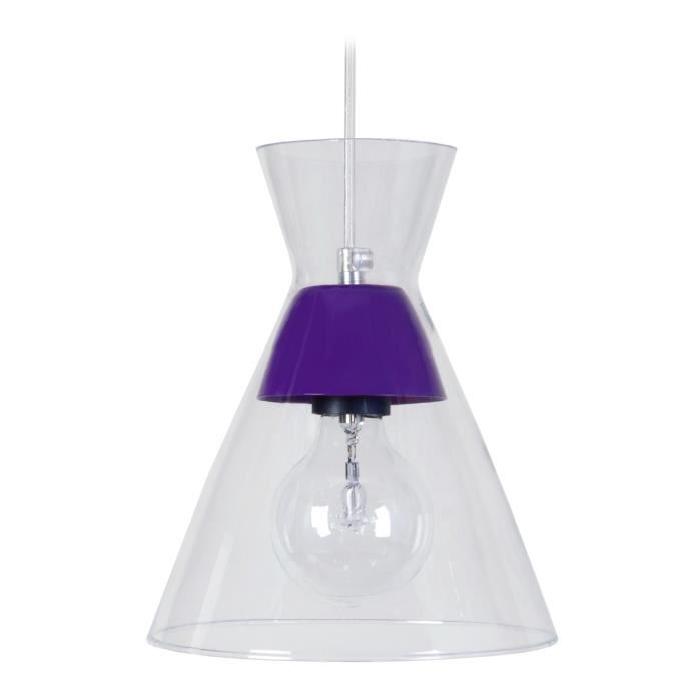 Suspension Conical - Lustre verre et métal - Transparent / Violet - E27 40W