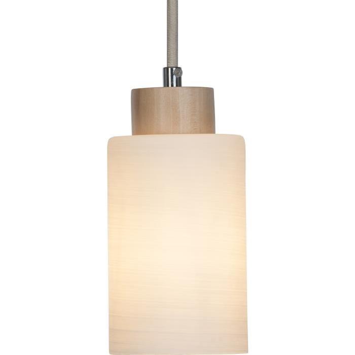 Lustre - suspension a 1 lumiere Nature E27 60W blanc et bouleau