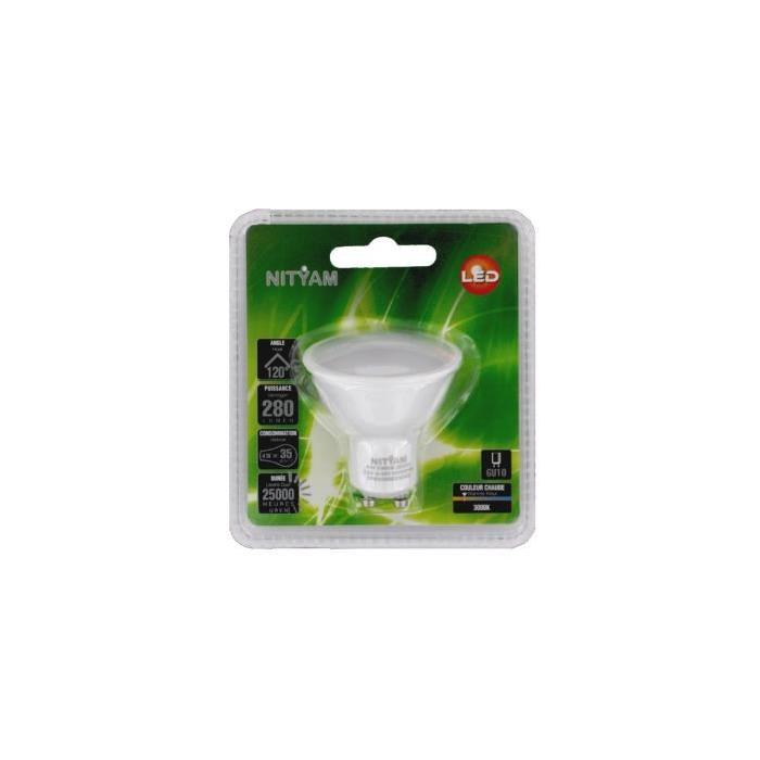 NITYAM Ampoule spot Led GU10 4W blanc chaud équivalent 35W