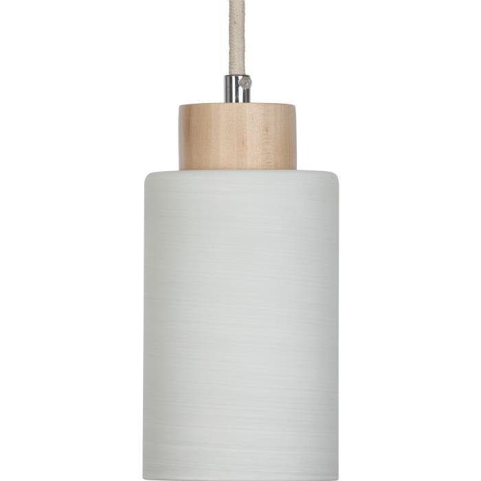 Lustre - suspension a 1 lumiere Nature E27 60W blanc et bouleau