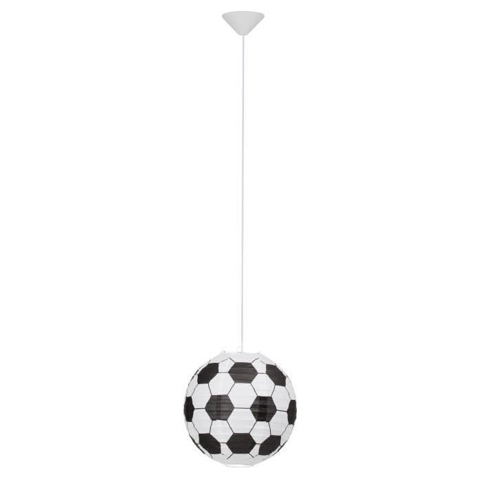 Lustre - suspension papier Soccer motif football diametre 30 cm E27 60W noir et blanc.Chambre enfant