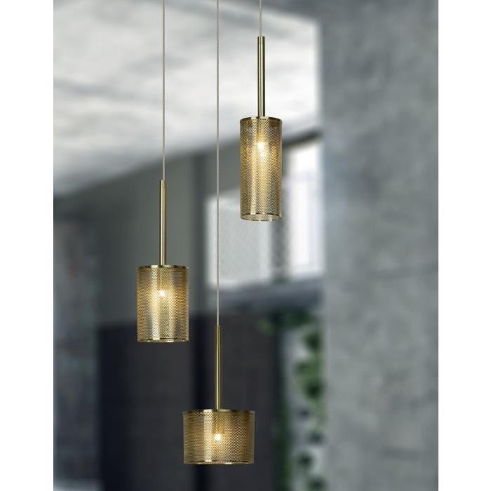 GRACIAN Suspension 3L en métal - 130x25cm - Laiton poli