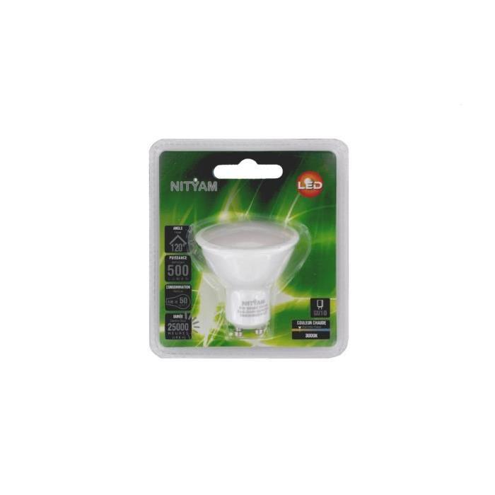 NITYAM Ampoule spot Led GU10 6W blanc chaud équivalent 50W