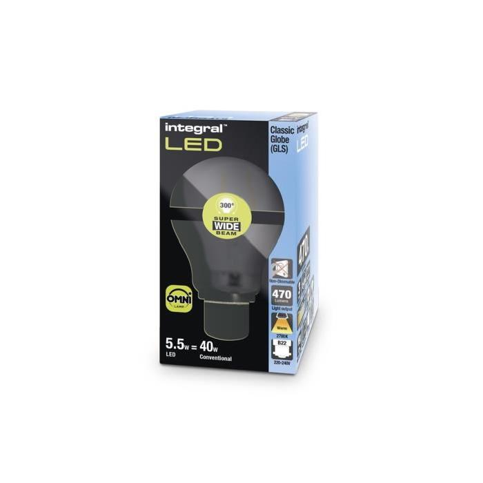 INTEGRAL LED Ampoule classic globe B22 470lm 5,5W équivalent a 40W