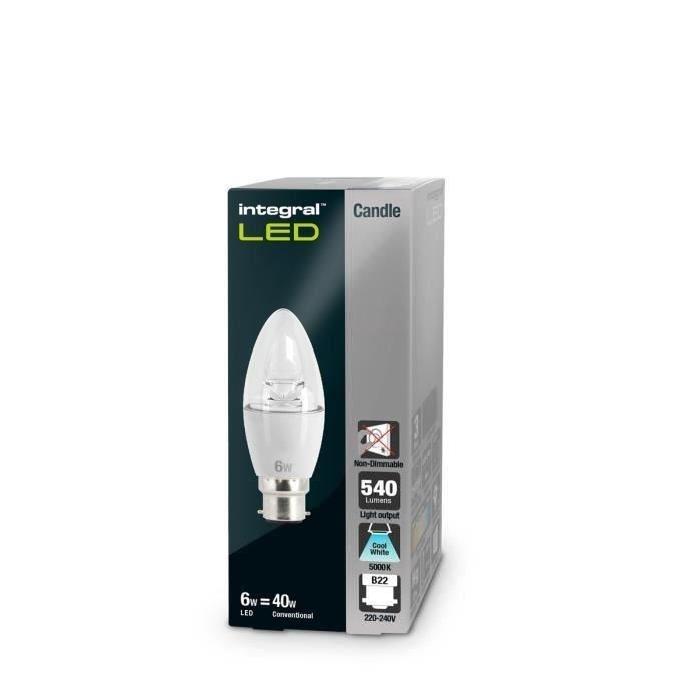 INTEGRAL LED Ampoule Flamme B22 540lm 6W équivalent a 40W 5000K Claire