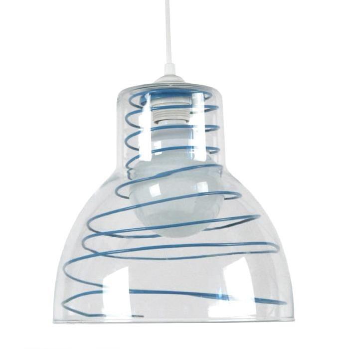 CLOCHE VERRE METAL 30 Suspension acier verre 25x25x90 cm Bleu