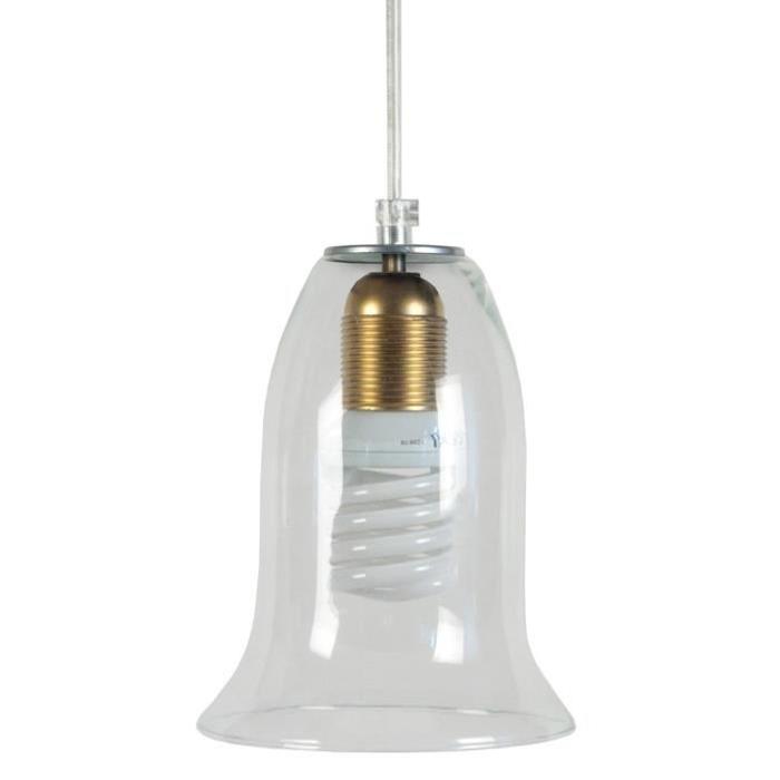 CAMPANELLA Suspension verre 14x14x80 cm Transparent et or