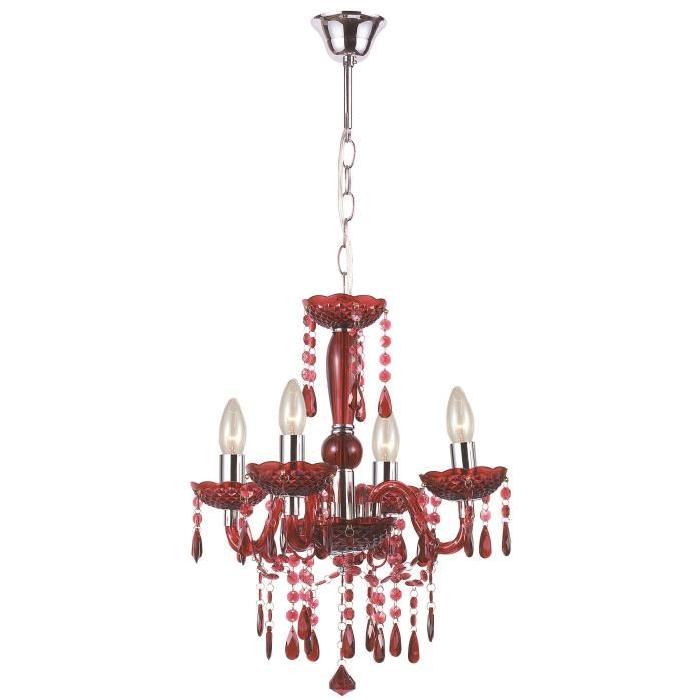 GLOBO LIGHTING Lustre - Cristaux acryliques - ř 42 cm - Hauteur 135 cm - Chrome rouge